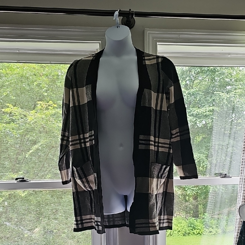 Torrid Black and Tan Plaid Cardigan